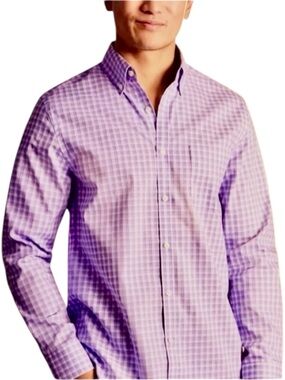 CHARLES TYRWHITT Purple Check Plaid Long Sleeve Button Down Oxford Dress Shirt